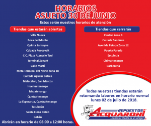 Horario Asueto 30 de Junio